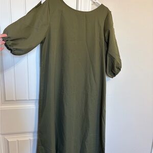 SHEIN Olive Green Midi Dress with Puff Sleeves